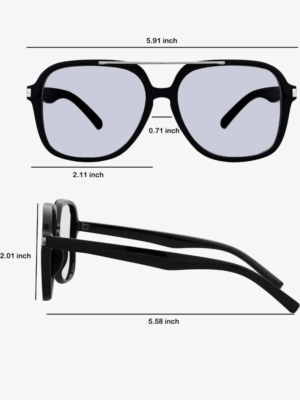 Black Aviator Sunglasses with Silver Bridge Unisex